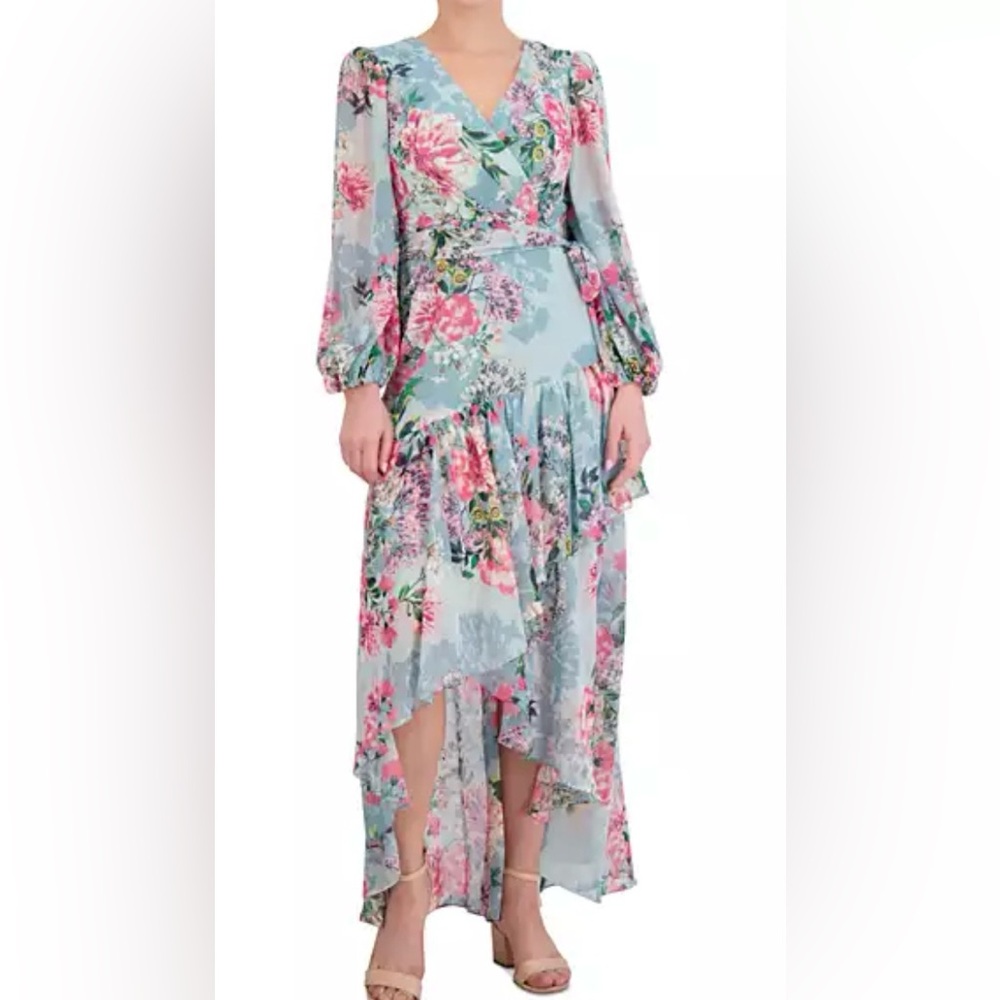 Eliza J gorgeous summer dress high-low faux wrap WORN ONCE